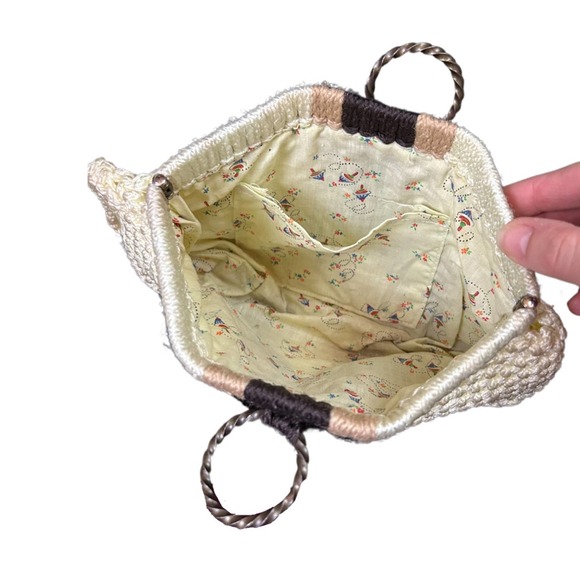 1960s Tan Brown Stripe Macrame Woven Wristlet Clutch Purse * - Picture 4 of 4